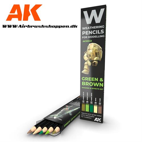 Weathering blyant sæt GREEN & BROWN: SHADING & EFFECTS SET AK10040 AK-Interactive.